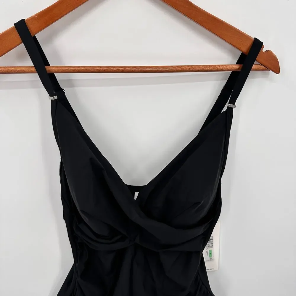CALVIN KLEIN Black Twist-Front Tummy-Control One-Piece Swimsuit // 8
